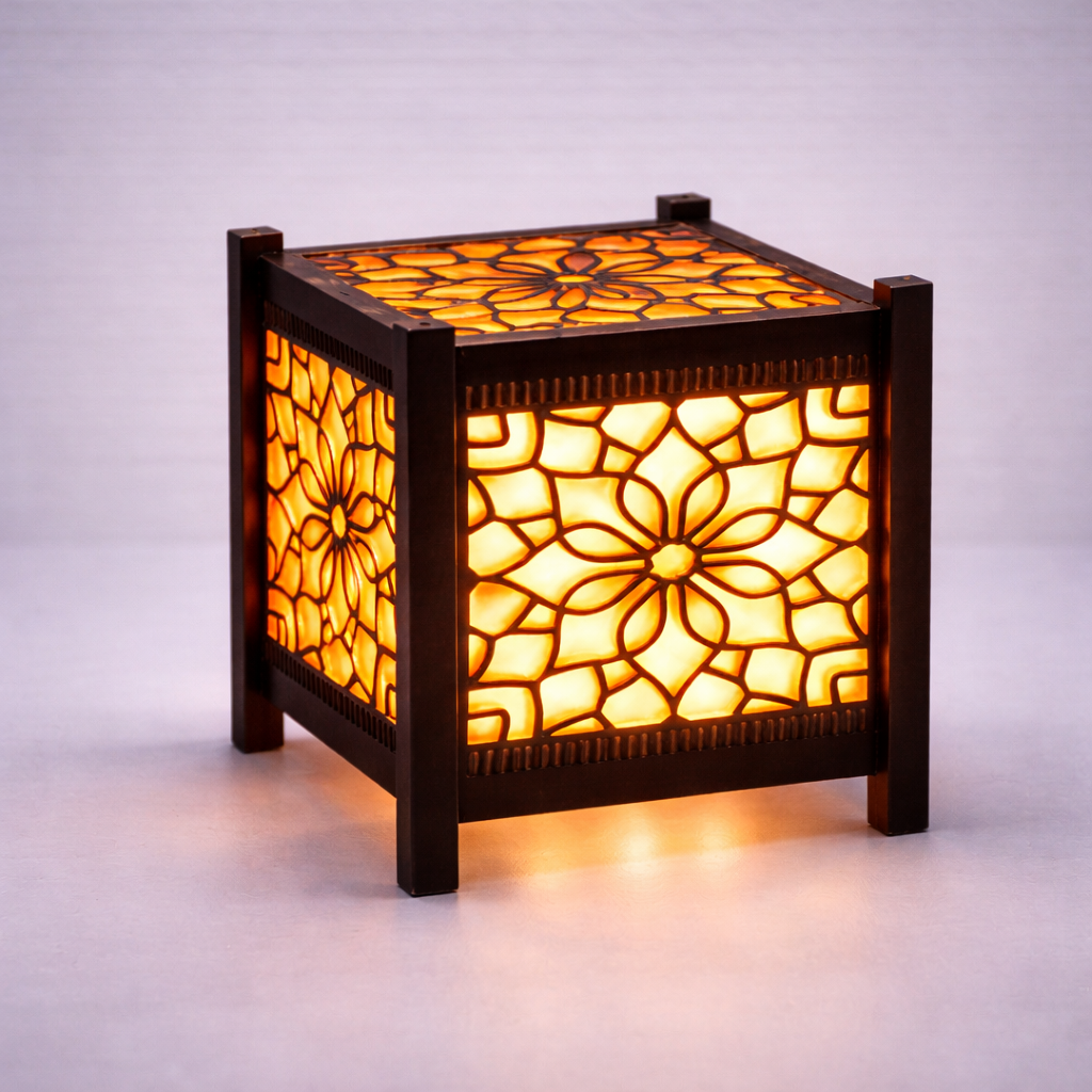 Luminária Cubo Floral Japonesa 3D