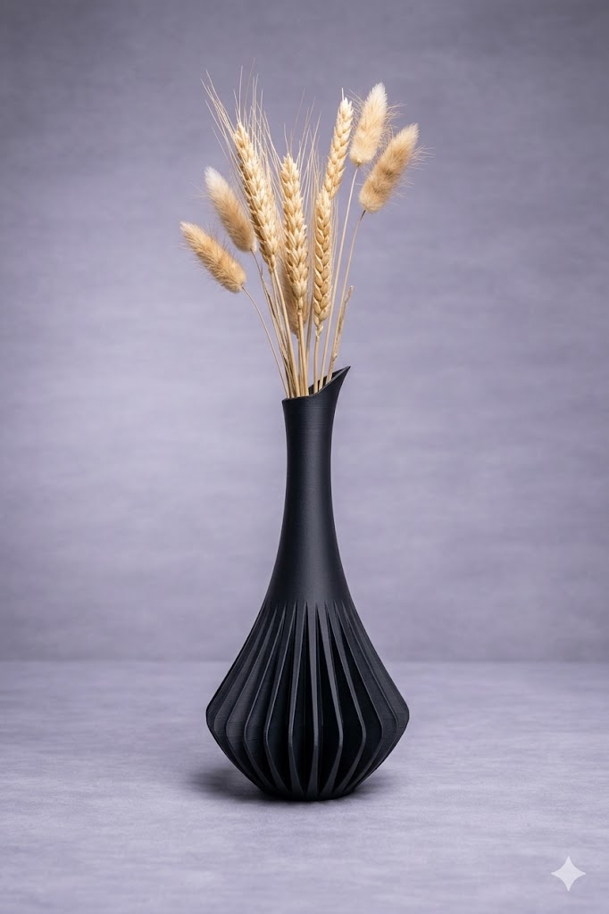 Vaso Preto Espiral Alto 3D